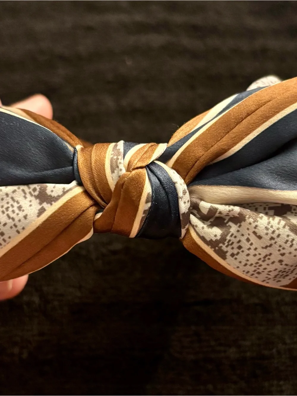 Brown & Navy Silk Bow Headband